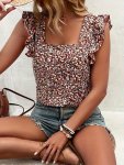 Floral Print Square Neck Blouse Vacation Flutter Sleeve Blouse For Spring & Summer Women's Clothing