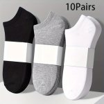 10 Pairs Of Men's Simple Solid Liner Anklets Socks Comfy Breathable Soft Sweat Absorbent Socks For Men's Outdoor Wearing