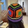 Festive Crochet Square Patchwork Bucket Hat: Lightweight Elastic And Perfect For Christmas - Women's Fashion Accessory