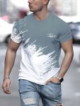 Men's Flourish Letter And Contrast Color Paint Mark Print Short Sleeve Crew Neck T-Shirt Fashion Tops For Summer Street And Dail