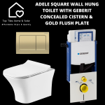 Adele White Wall Hung Toilet With Geberit Concealed Cistern & Gold Flush Plate