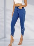 Women's High-waisted Stretch Denim Jeans With Diamond Stitching Cotton Blend Four-season Fit Comfortable And Fashionable