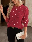 Polka Dot Pattern Knit Sweater Casual Long Sleeve Crew Neck Sweater Women's Clothing