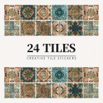 24PCS Mandala Tile Stickers Waterproof Peel And Stick Wall Decor For Kitchen Bathroom And Home Retro Floral Vinyl Backsplash And