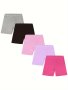 5pcs Girls Dance Shorts Ultra-Soft Sports Bike Shorts Breathable & Stretchy Solid Colors Girls Shorts Under Dress