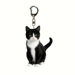 2/1PC Black And White Tuxedo Cat Keychain 2D Acrylic Cat Pendant 0.3 Cmthick Double Sided Design Animal Keychain For Backpacks A