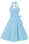 Topdress Women's Vintage Polka Audrey Dress 1950S Halter Retro Cocktail Dress Sky Blue M