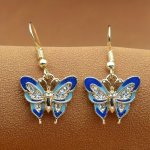 Exquisite Blue Enamel Butterfly Design Shiny Zirconia Decor Dangle Earrings Elegant Sexy Style Trendy Female Gift