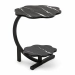 Modern 2-TIER Flower-shaped Side Table With Black Metal Frame Black