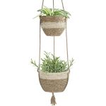 Double Layer Woven Hanging Planter Beige
