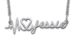 CNE101733 - Sterling Silver Personalized Heart Beat Name Necklace