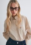 Oversized Cotton Shirt - Light Beige & Pinstriped