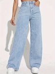 Women's Casual Cotton Blend High-waisted Straight Leg Jeans With Stretch Machine Washable Four-season Wear Cpuy Brand