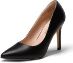 Dream Pairs Women's Closed Toe High Heels Dress Pointed Toe Wedding Pump Shoes Size 8W Black-pu