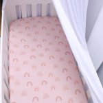Cot Fitted Sheet Pink Boho Small Rainbows