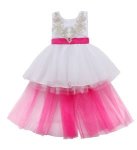 White Dress With Cerise Pink Tulle Train