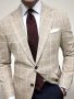 Men's Plaid Single Breasted Linen Blazer Jacket Lapel Collar Regular Fit Leisure Party Dress Coat Old Money Style