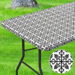 1PC Table Cover Baroque Vinyl Rectangle Tablecloth With Elastic Edge And Fleece Backing Waterproof Plastic Table Cover For Picni