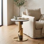 Round Pedestal Side Table Gold-tone Base