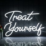 Treat Yourself Neon Signs White LED Sign For Bedroom Wall Letter Neon Lights Wedding Signs Neon Room Decor For Birthday Gift Par