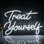 Treat Yourself Neon Signs White LED Sign For Bedroom Wall Letter Neon Lights Wedding Signs Neon Room Decor For Birthday Gift Party Home Decor Bar