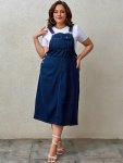 Plus Size Casual Denim Overall Dress Women's Plus Solid Pocketed MINI Denim Overall Dress With Adjustable Shoulder Straps
