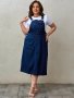 Plus Size Casual Denim Overall Dress Women's Plus Solid Pocketed MINI Denim Overall Dress With Adjustable Shoulder Straps