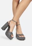 Lyle Geometric Satin Platform Heeled Sandal - Black