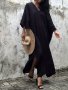 Plus Size Solid Loose Fit Maxi Dress Casual Long Sleeve V Neck Side Slit Kaftan Dress For Spring & Summer Women's Plus Size Clothing