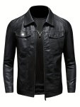 Men's Pu Leather Jacket With Pockets Men's Stylish Zip Up Jacket For Autumn & Winter
