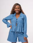 Chambray Tie-front Blouse - XXL Blue