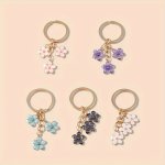 Cute Flower Keychain Alloy Key Chain Ring Purse Bag Backpack Charm Phone Earbud Case Cover Accessories Women Female Gift
