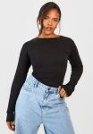 Plus Crew Neck Long Sleeve Bodysuit - Black