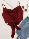 Solid Backless Crop Cami Top Elegant Cowl Neck Bow Decor Cami Top Women's Clothing