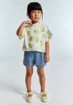 Flounce-sleeved Jersey Top - White & Lemons