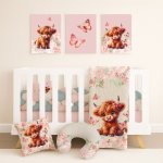 Highlands Cot Bedding Set Highlands Cow Pink Butterfly Floral