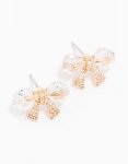 Goldair Gold Diamante Bow Stud Earrings