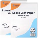 Emraw Wide Ruled Filler Paper Perfect For Normal Everyday Notetaking 8"X10.5" X 0.32" Inch 2 Pack - 100 Sheets Per Pack Total 20