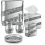 Dwellza 6-PIECE Bathroom Accessories Set Complete Bath Set Includes Countertop Soap Dispenser Toothbrush Holder Tumbler Soap Dish Square Tissue Cover Wastebasket Silver Mosaic