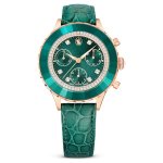 SWAROVSKI Octea Chrono Watch Swiss Made Leather Strap Green Rose Gold-tone Finish