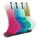 4 Pairs Gradient Color Athletic Crew Socks Performance Thick Cushioned Sport Basketball Running Training Compression Socks For M
