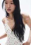 Button-front Thong Body - White floral