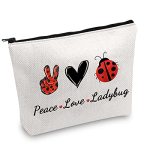 Jxgzso Good Luck Ladybug Symbol Makeup Bag With Zipper Gifts For Women Peace Love Ladybug Cosmetic Bag Peace Love Ladybug