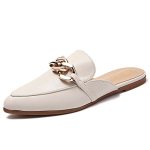 Easysmile Metal Chain Decor Flat Mules For Women Closed Pointed Toe Slip On Loafers Slides Backless Mules Shoes