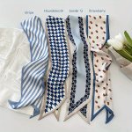 4 5PCS Silk-feel Hair Scarf Headband Set - Polyester Long Hair Tie Woven Ponytail Ribbon Chic Neck Scarf Elegant Bow Accessory F
