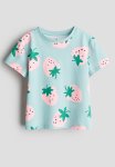 Printed T-Shirt - Turquoise Strawberries