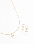 Sleek Gold Cross Necklace & Earring Set