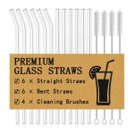 16-PACK Reusable Glass Straws - 8.5 Straight & Bent With Brushes