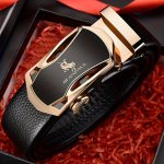 1PC Men's Creative Pu Leather Belt Golden And Black Simple And Retro Design Automatic Buckle For Men Daily Life Leisure Time Par