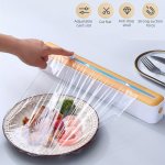 1PC Kitchen Wrap Cutter Dual-sided Sliding Blade Cutting Box Wall-mounted With Suction Cup Abs Material Suitable For Home And Co
